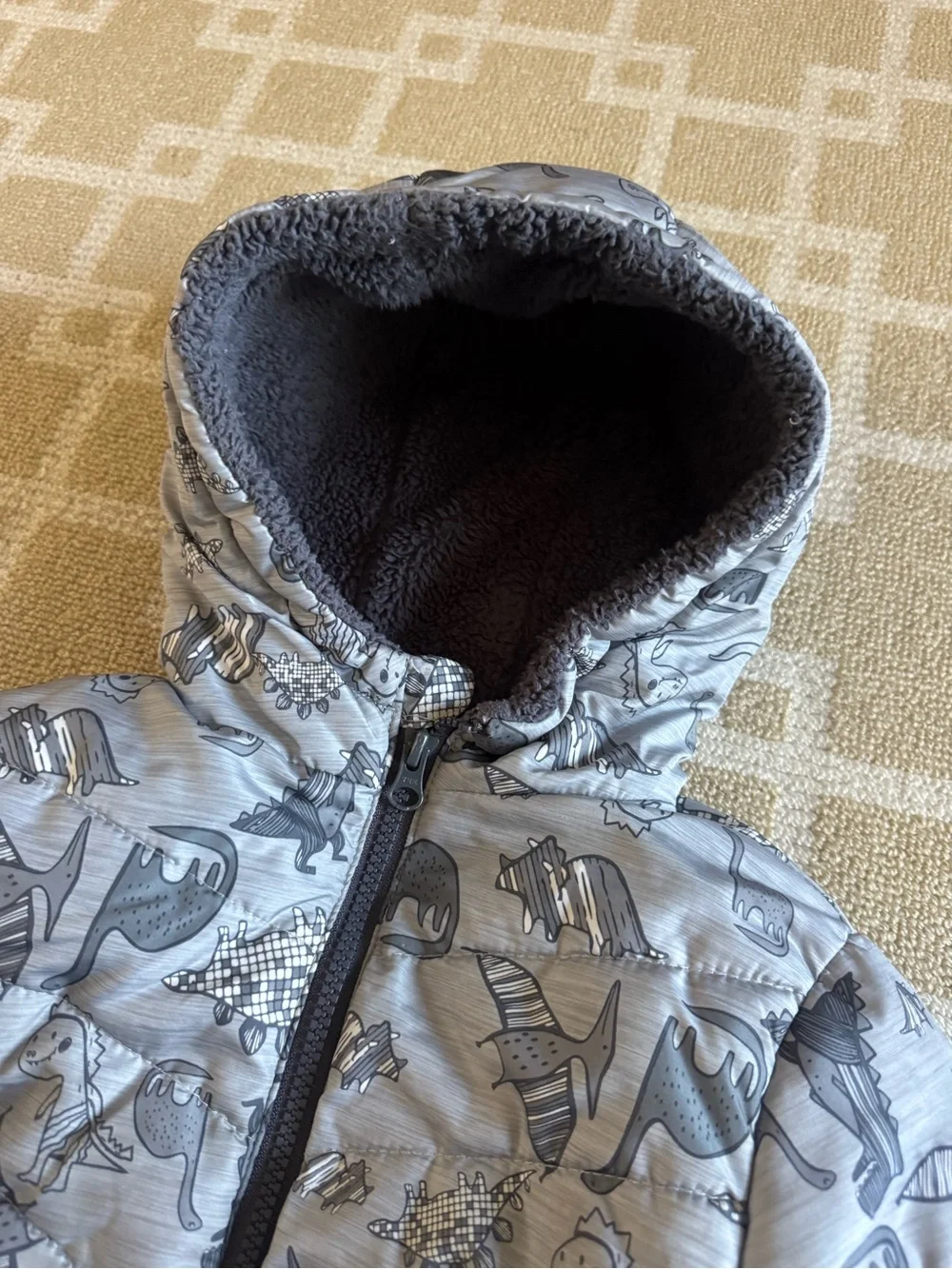 Swiss Tech Toddler Dinosaur Puffer Jacket Hooded Winter Coat Sherpa Lined 3T